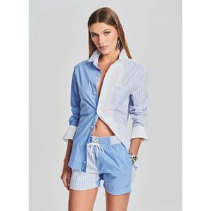 Ser.O.Ya Casual Shirt Teagan Color Block Stripes Cotton Button Up Unisex Size M